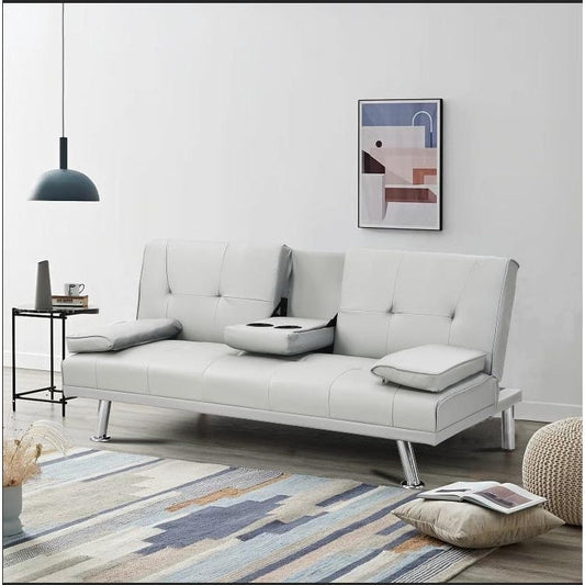 Canapé-lit gigogne multifonction en cuir blanc avec table basse - 31,00 x 67,00 x 33,00