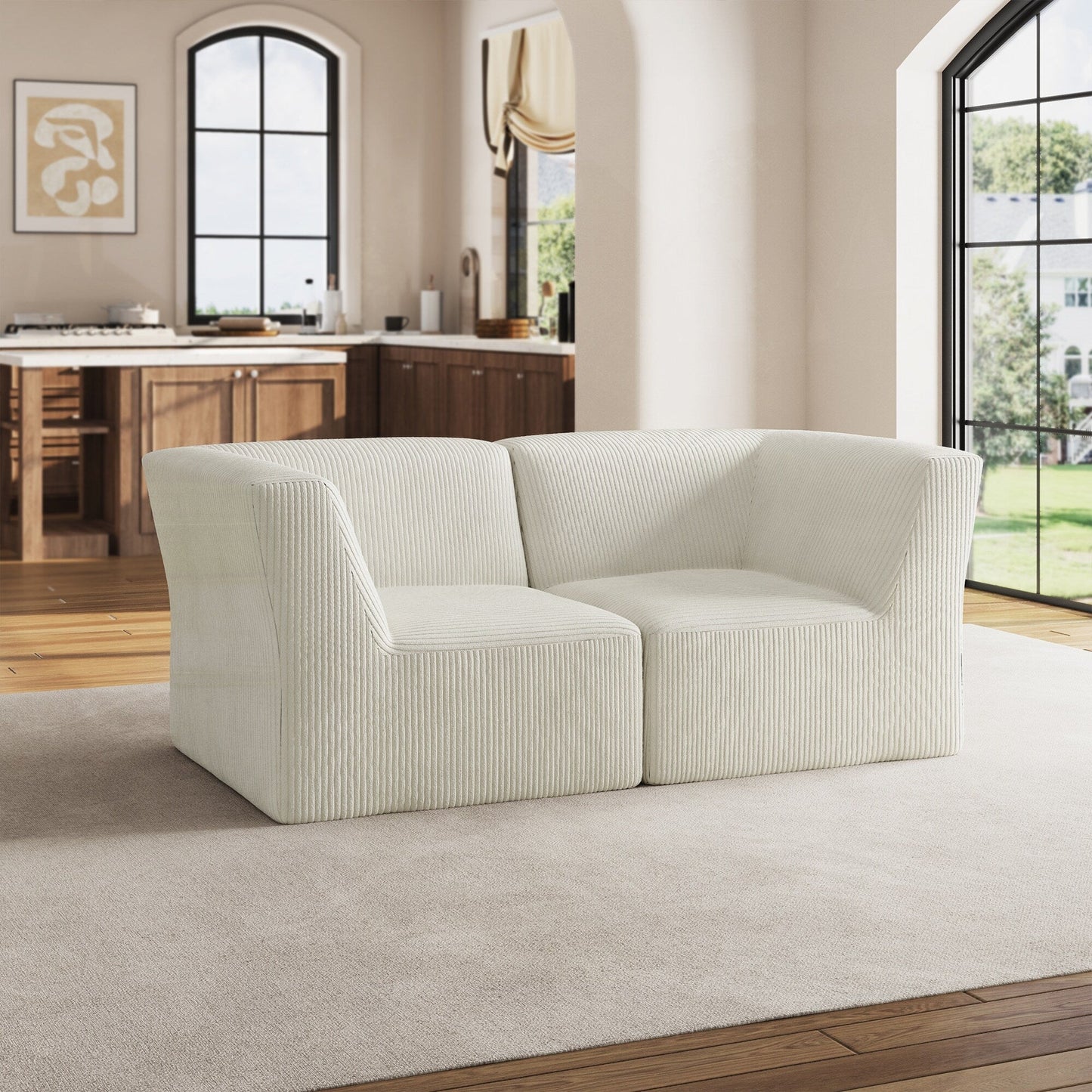 71 W Corduroy Fully Sponge Molded Couch Modular Sectional Sofa