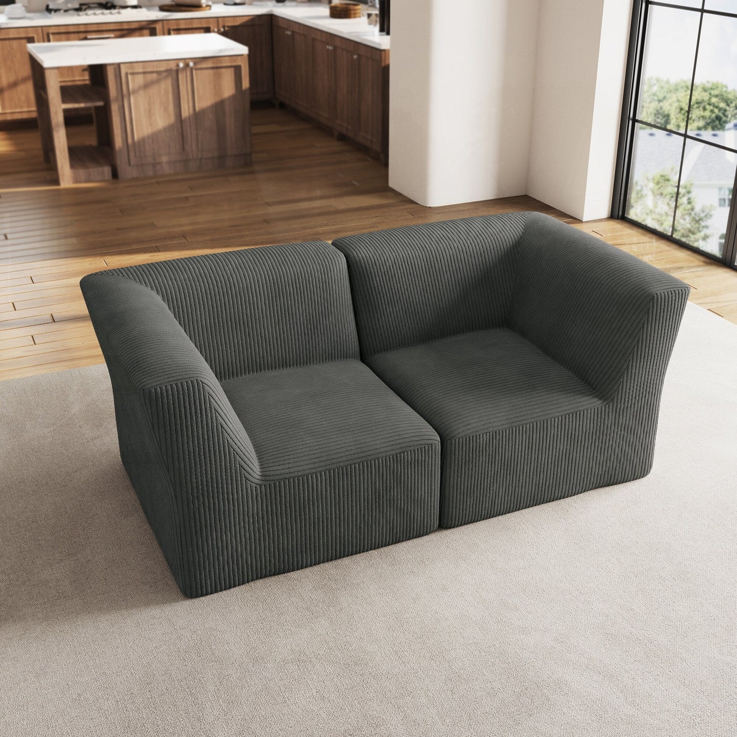 71 W Corduroy Fully Sponge Molded Couch Modular Sectional Sofa