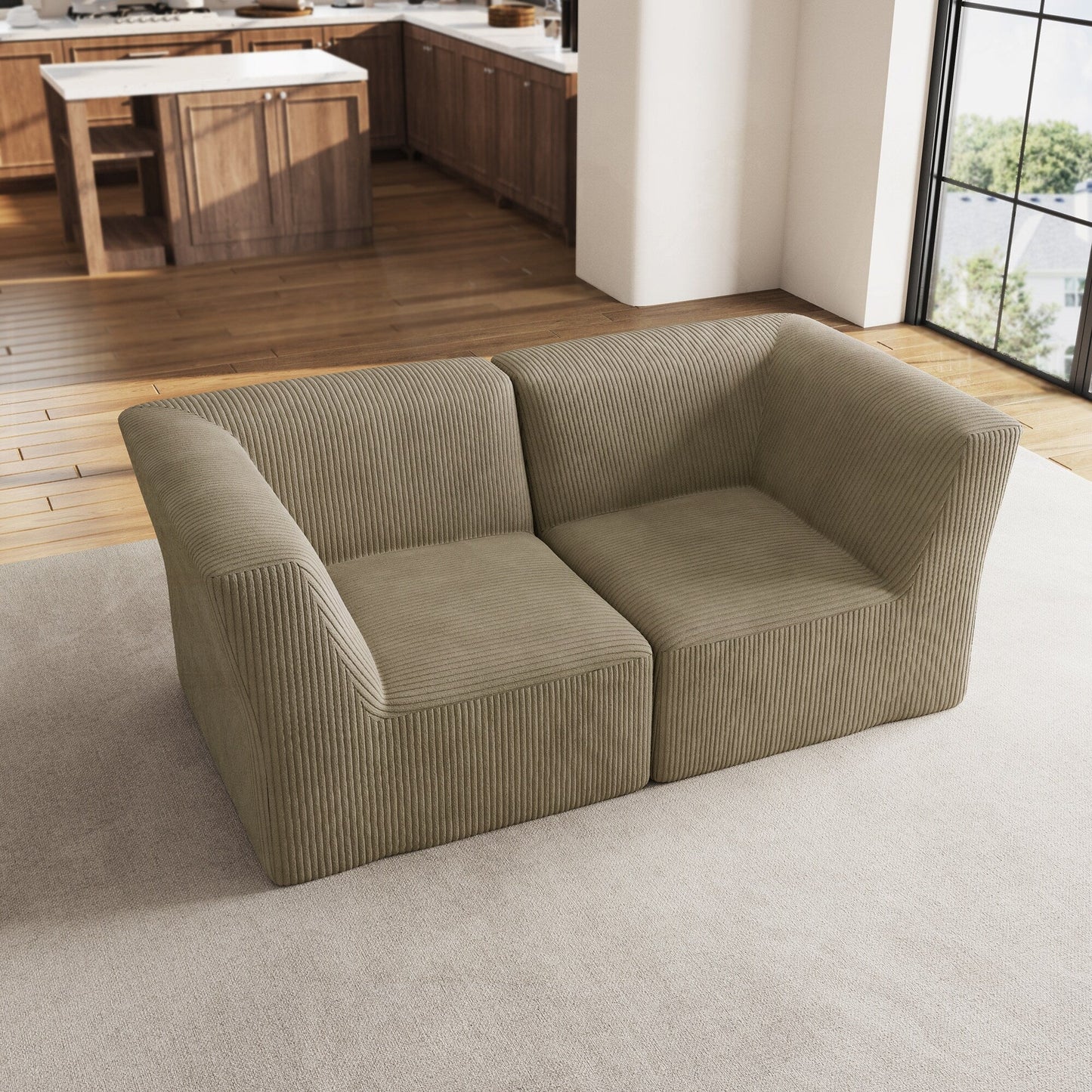 71 W Corduroy Fully Sponge Molded Couch Modular Sectional Sofa