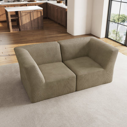71 W Corduroy Fully Sponge Molded Couch Modular Sectional Sofa