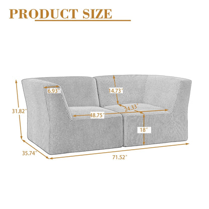 71 W Corduroy Fully Sponge Molded Couch Modular Sectional Sofa