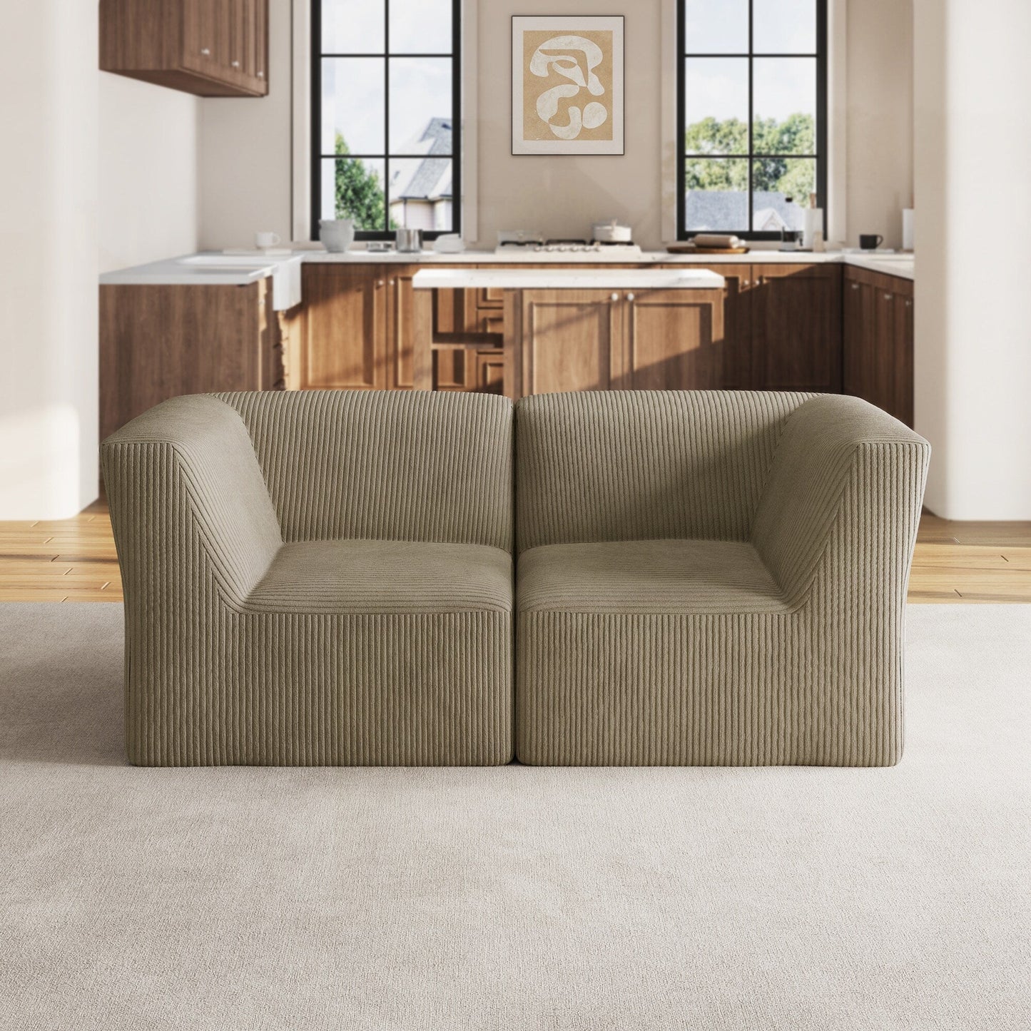 71 W Corduroy Fully Sponge Molded Couch Modular Sectional Sofa