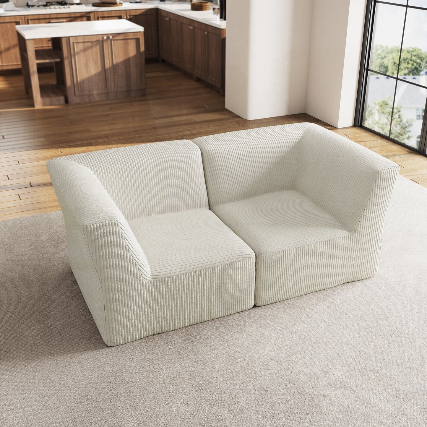 71 W Corduroy Fully Sponge Molded Couch Modular Sectional Sofa