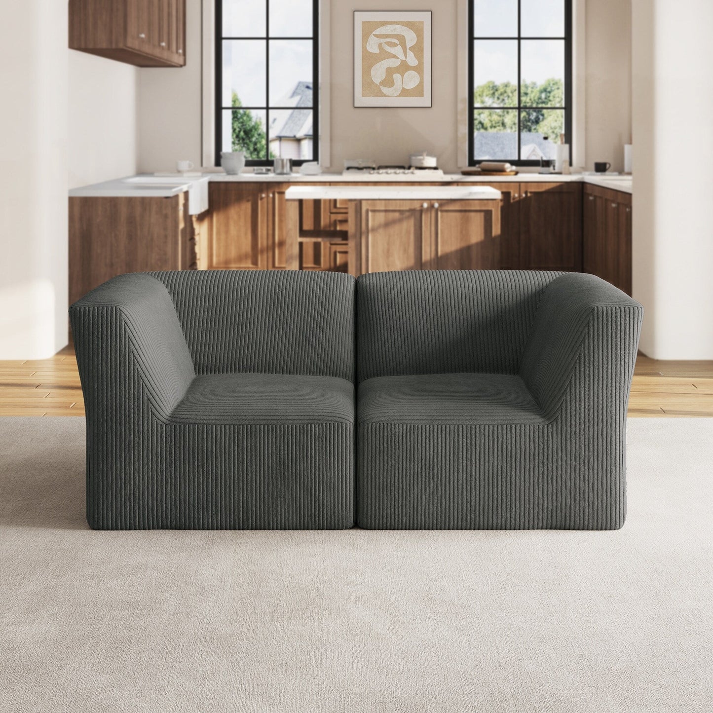 71 W Corduroy Fully Sponge Molded Couch Modular Sectional Sofa