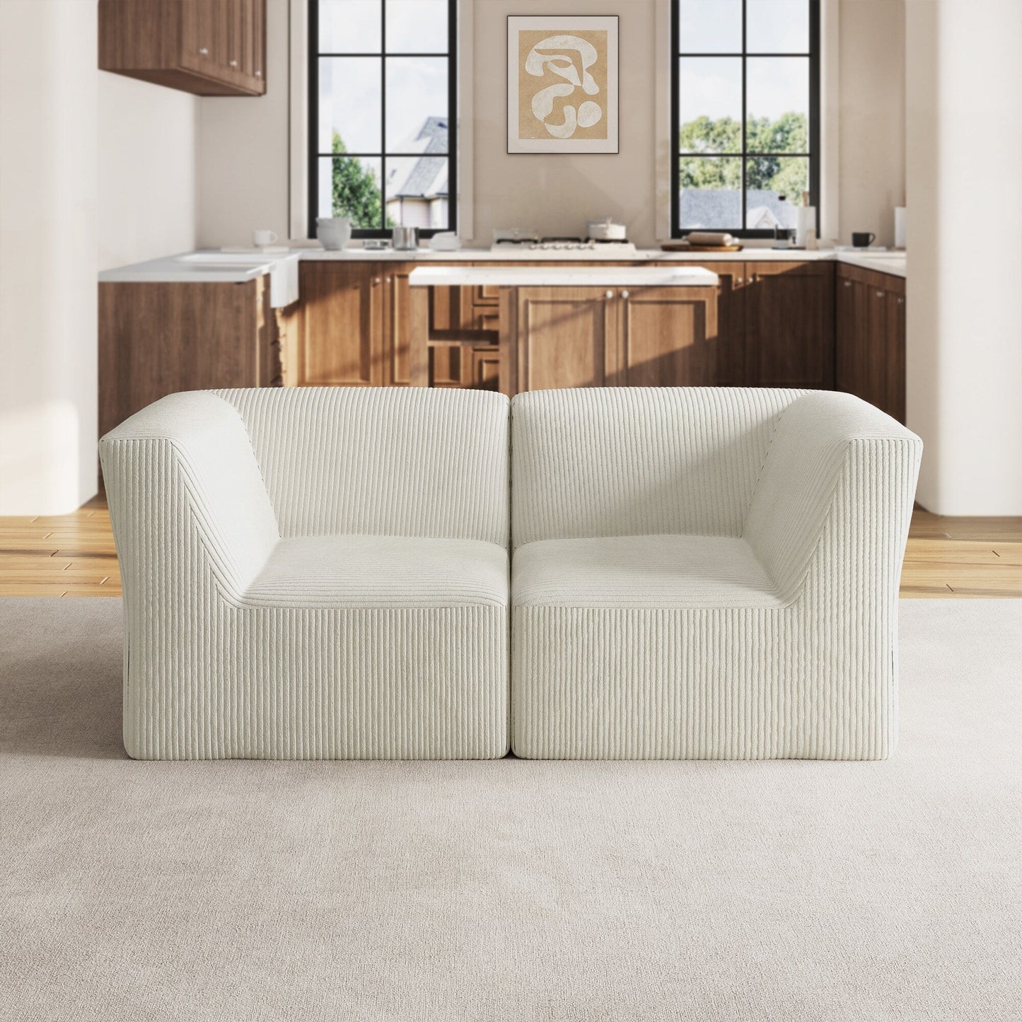 71 W Corduroy Fully Sponge Molded Couch Modular Sectional Sofa