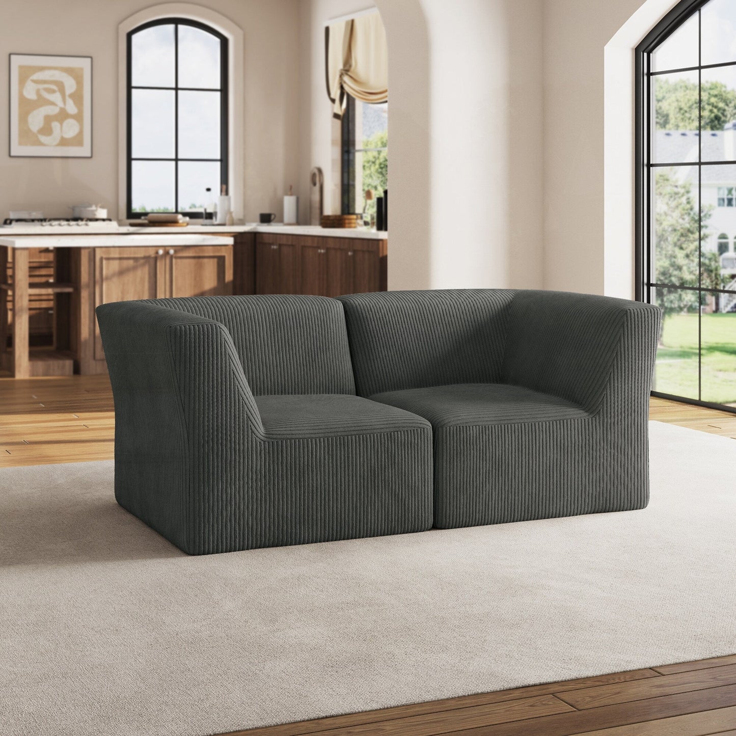 71 W Corduroy Fully Sponge Molded Couch Modular Sectional Sofa