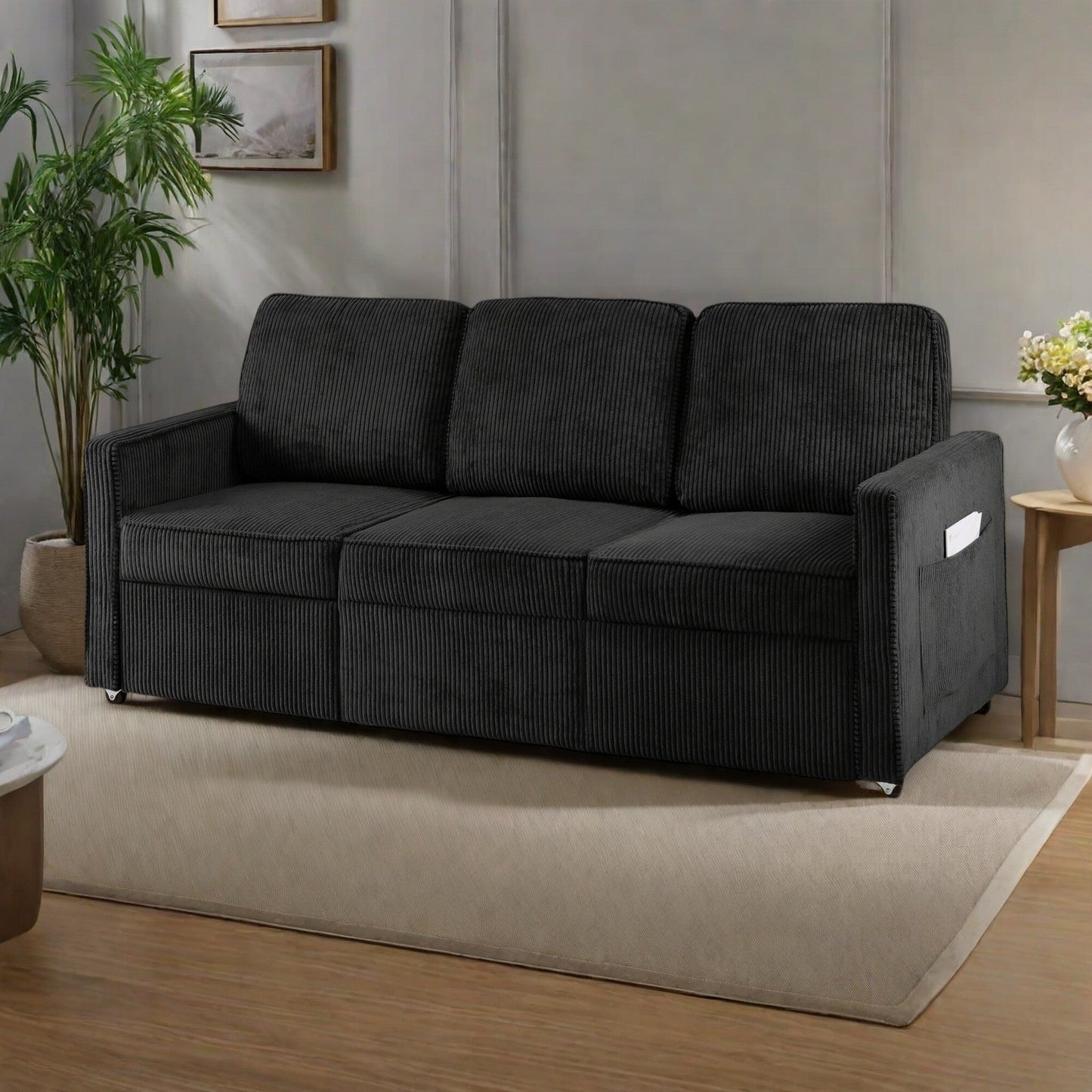 72.64 Corduroy 3-Seater Sofa with High-Density Sponge and Spring Cushions