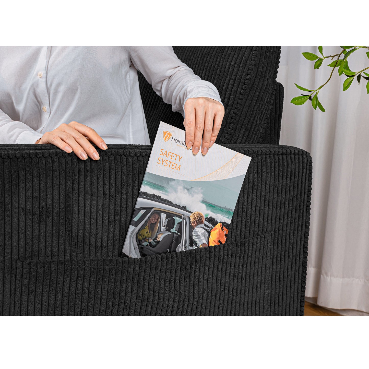 72.64 Corduroy 3-Seater Sofa with High-Density Sponge and Spring Cushions