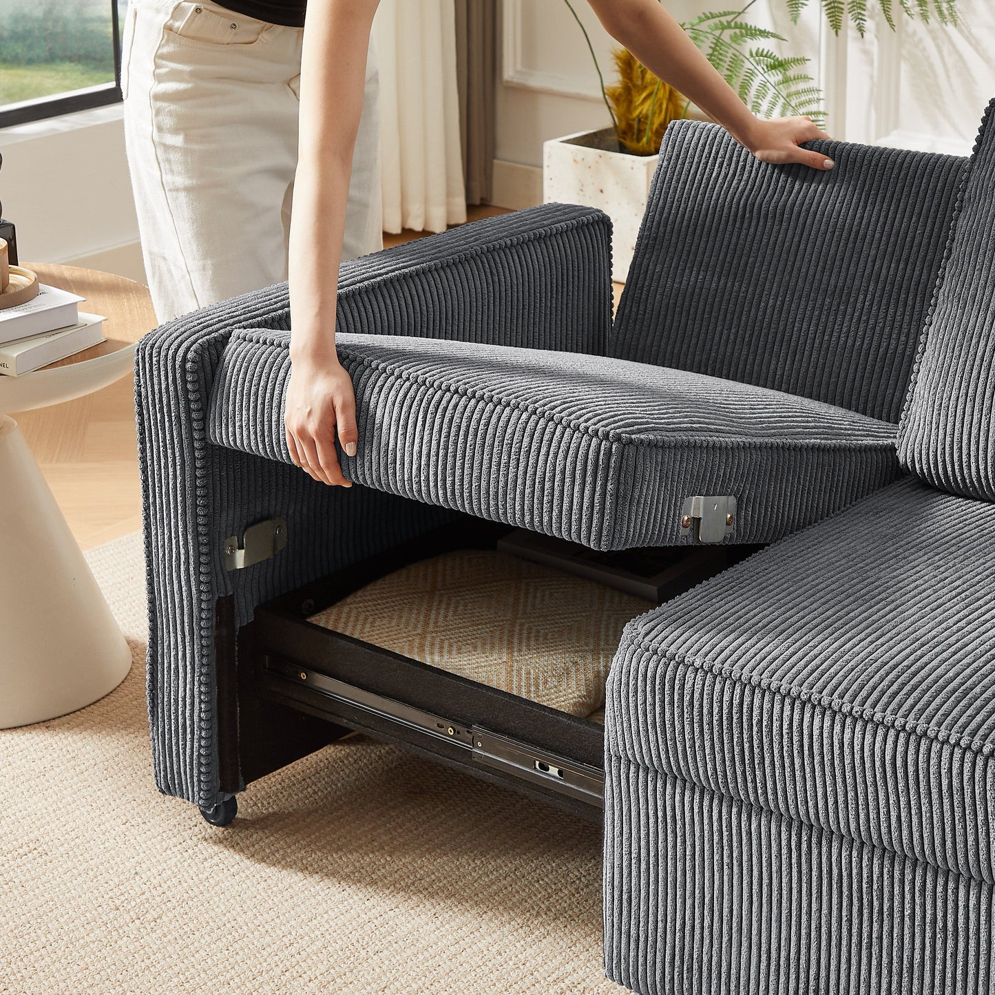 72.64 Corduroy 3-Seater Sofa with High-Density Sponge and Spring Cushions