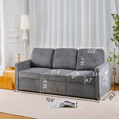 72.64 Corduroy 3-Seater Sofa with High-Density Sponge and Spring Cushions