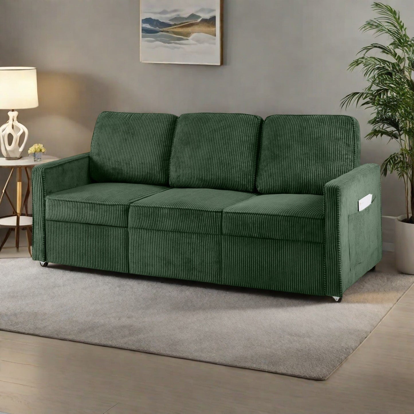 72.64 Corduroy 3-Seater Sofa with High-Density Sponge and Spring Cushions