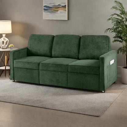 72.64 Corduroy 3-Seater Sofa with High-Density Sponge and Spring Cushions