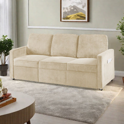 72.64 Corduroy 3-Seater Sofa with High-Density Sponge and Spring Cushions