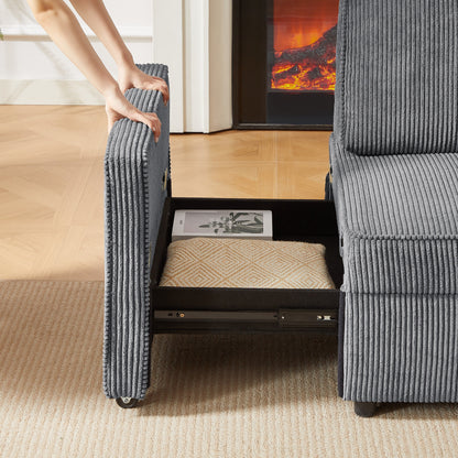 72.64 Corduroy 3-Seater Sofa with High-Density Sponge and Spring Cushions