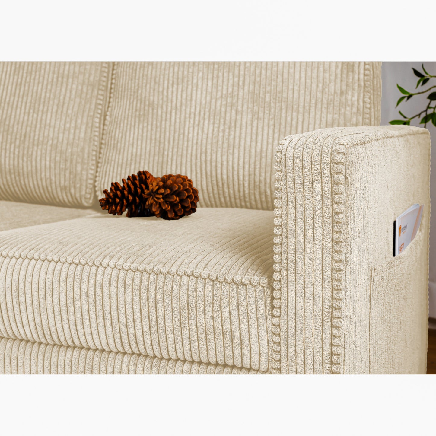 72.64 Corduroy 3-Seater Sofa with High-Density Sponge and Spring Cushions