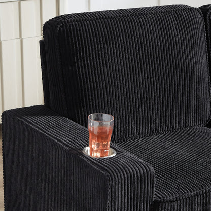 84.25 Corduroy 3-Seater Sofa with Cup Holder Armrests - High-Density Sponge and Spring Cushions