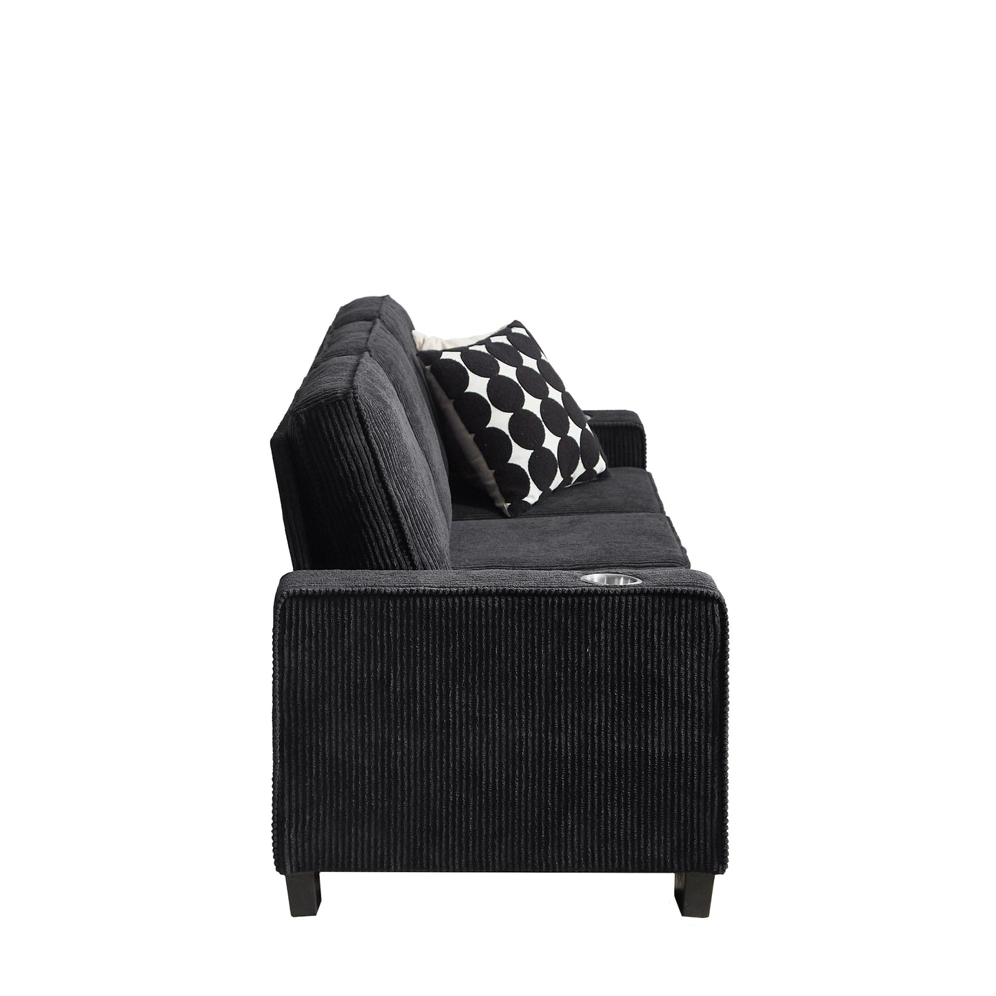 84.25 Corduroy 3-Seater Sofa with Cup Holder Armrests - High-Density Sponge and Spring Cushions