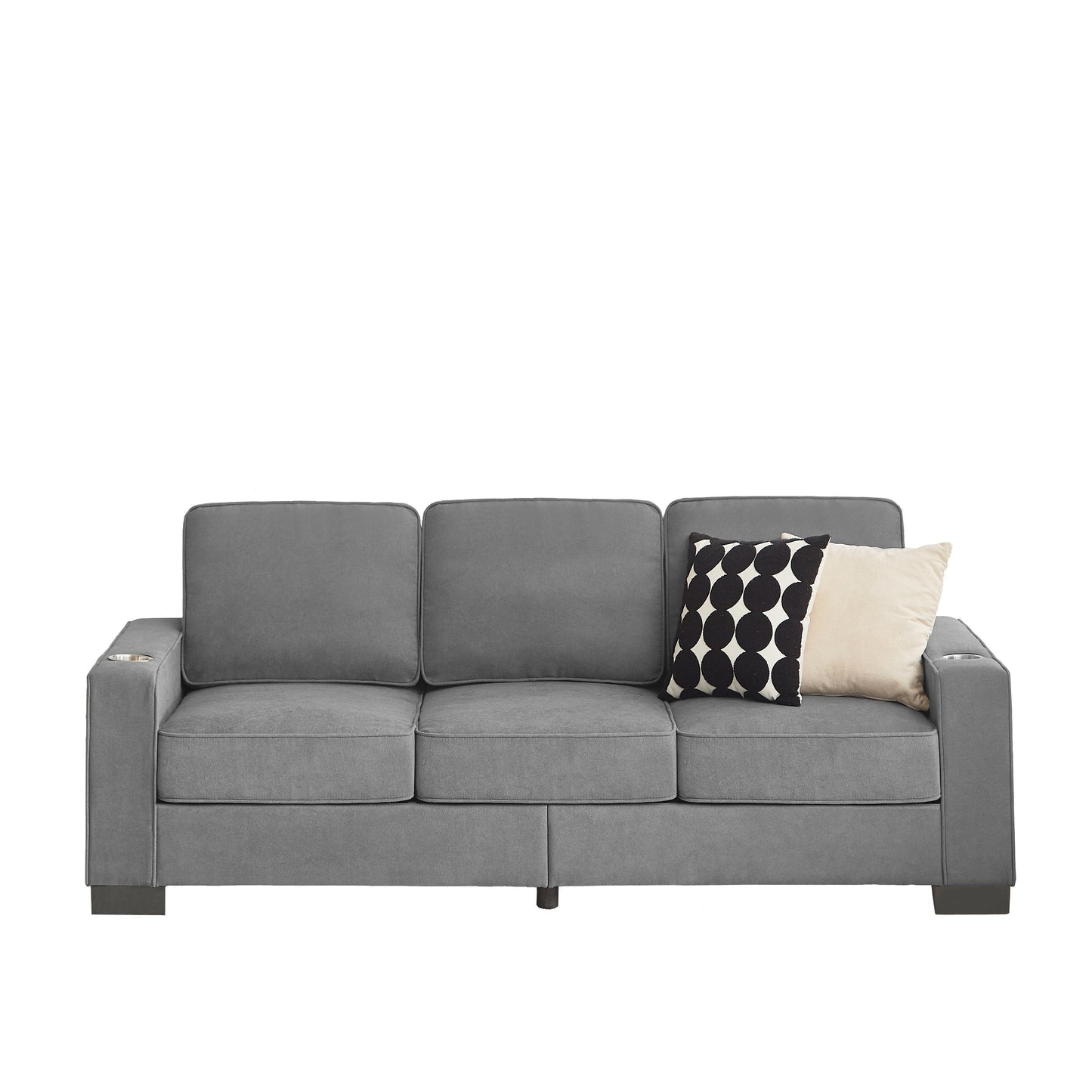 84.25 Velvet 3-Seater Sofa with Cup Holder Armrests and High-Density Spring Cushions