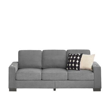 84.25 Velvet 3-Seater Sofa with Cup Holder Armrests and High-Density Spring Cushions