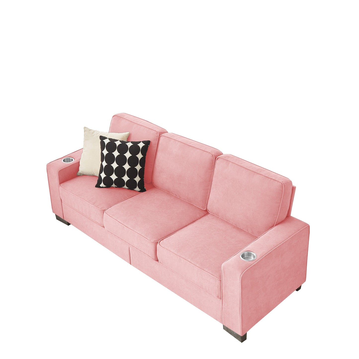 84.25 Velvet 3-Seater Sofa with Cup Holder Armrests and High-Density Spring Cushions