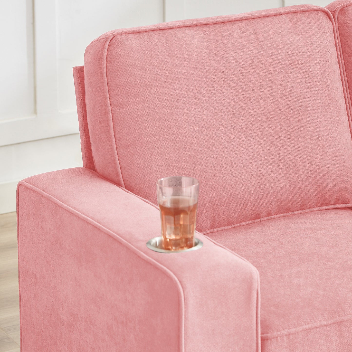 84.25 Velvet 3-Seater Sofa with Cup Holder Armrests and High-Density Spring Cushions