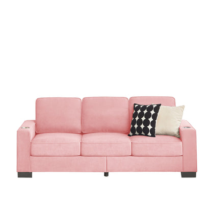 84.25 Velvet 3-Seater Sofa with Cup Holder Armrests and High-Density Spring Cushions