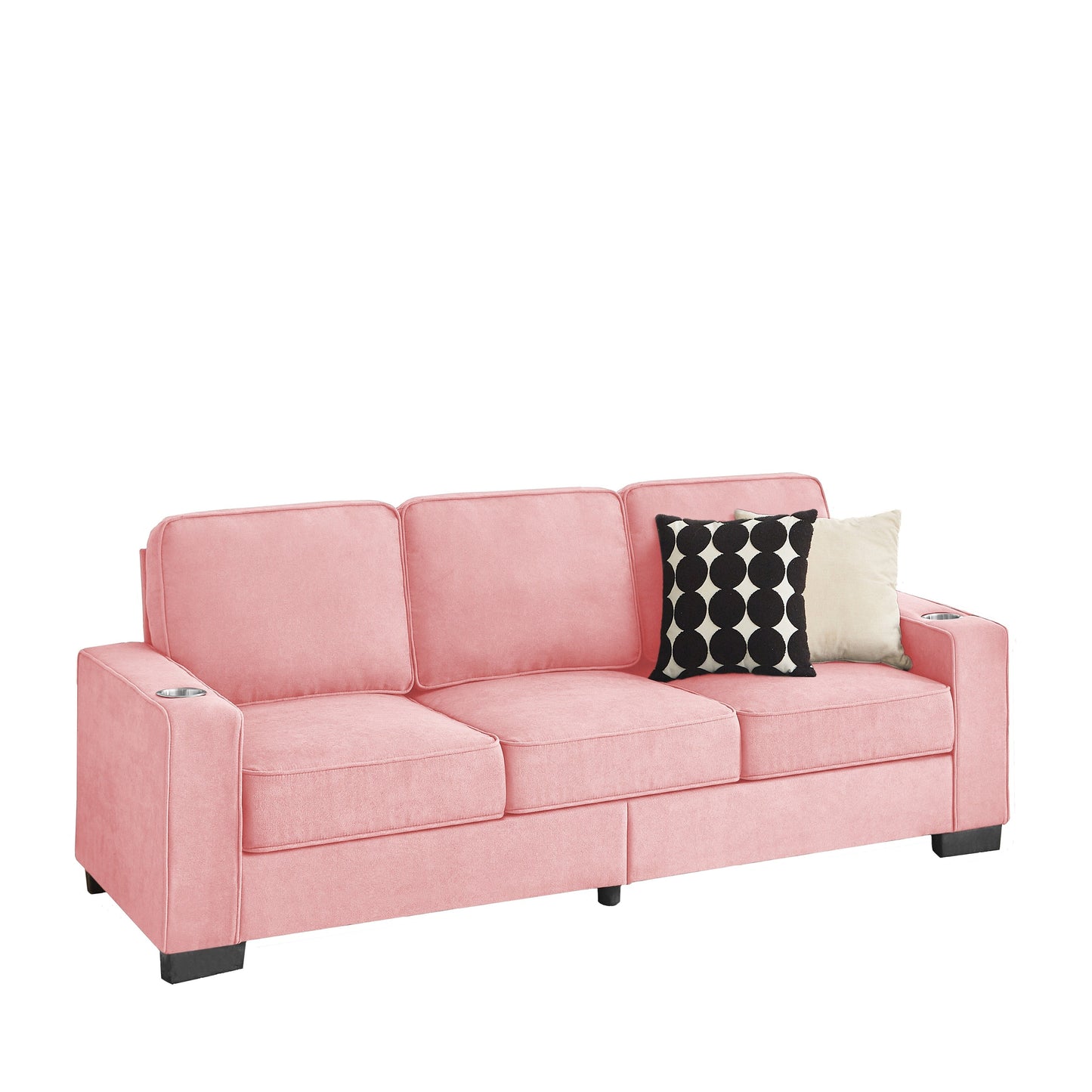 84.25 Velvet 3-Seater Sofa with Cup Holder Armrests and High-Density Spring Cushions