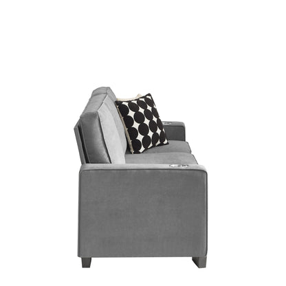 84.25 Velvet 3-Seater Sofa with Cup Holder Armrests and High-Density Spring Cushions