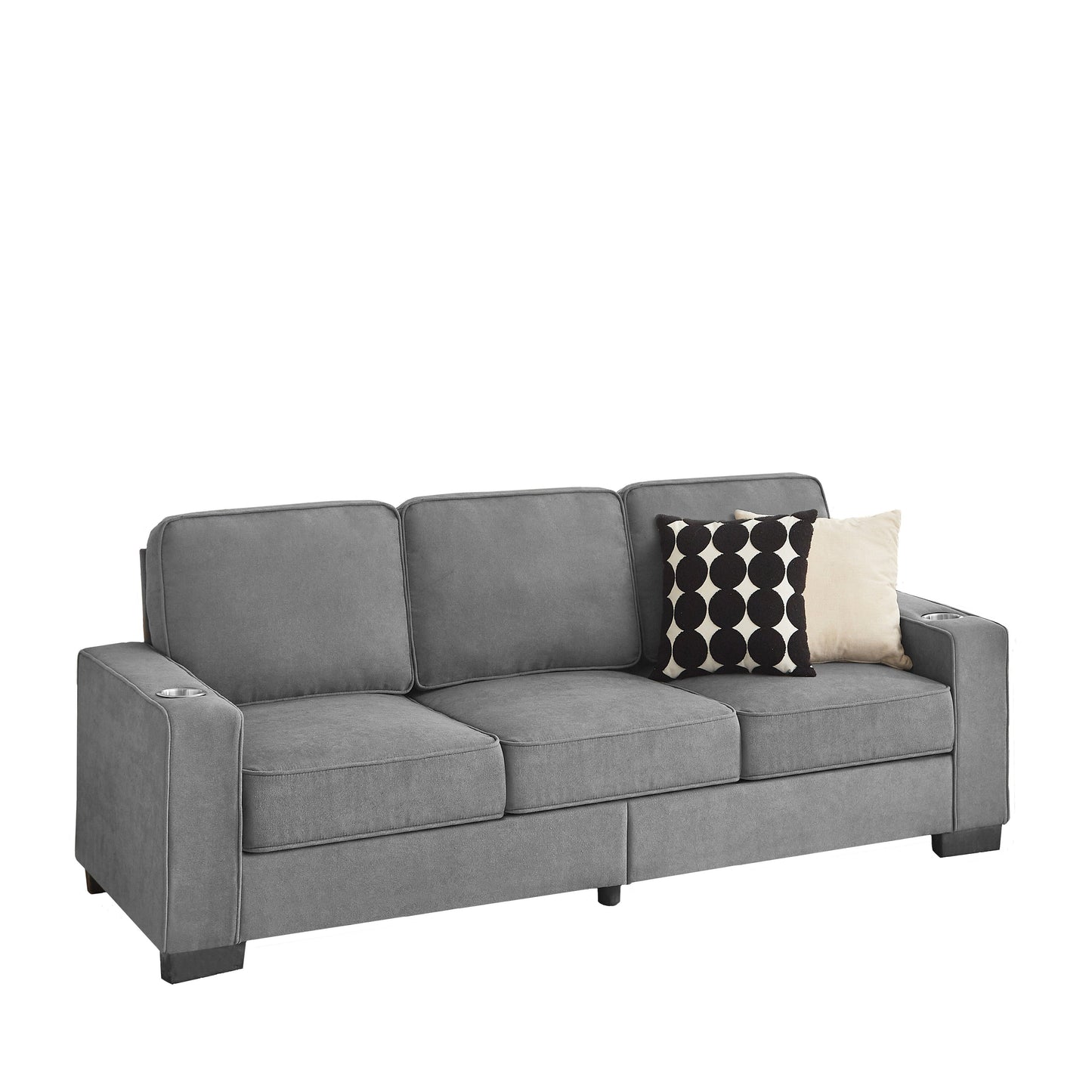 84.25 Velvet 3-Seater Sofa with Cup Holder Armrests and High-Density Spring Cushions