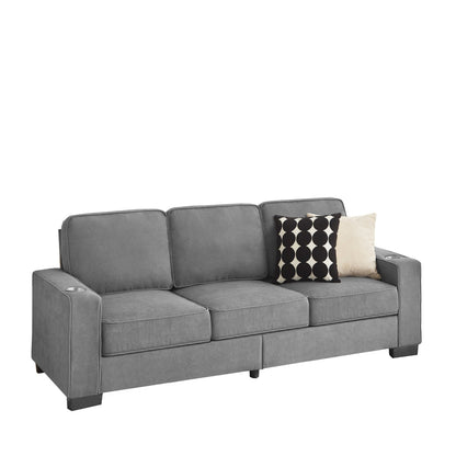 84.25 Velvet 3-Seater Sofa with Cup Holder Armrests and High-Density Spring Cushions