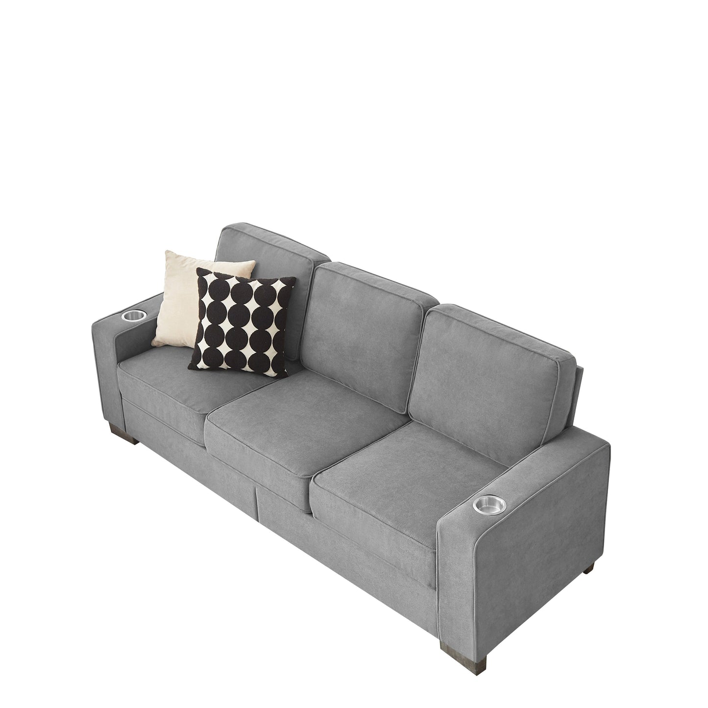 84.25 Velvet 3-Seater Sofa with Cup Holder Armrests and High-Density Spring Cushions
