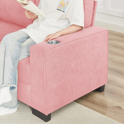 84.25 Velvet 3-Seater Sofa with Cup Holder Armrests and High-Density Spring Cushions