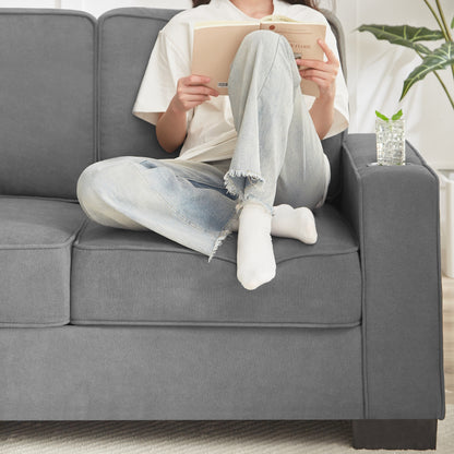 84.25 Velvet 3-Seater Sofa with Cup Holder Armrests and High-Density Spring Cushions