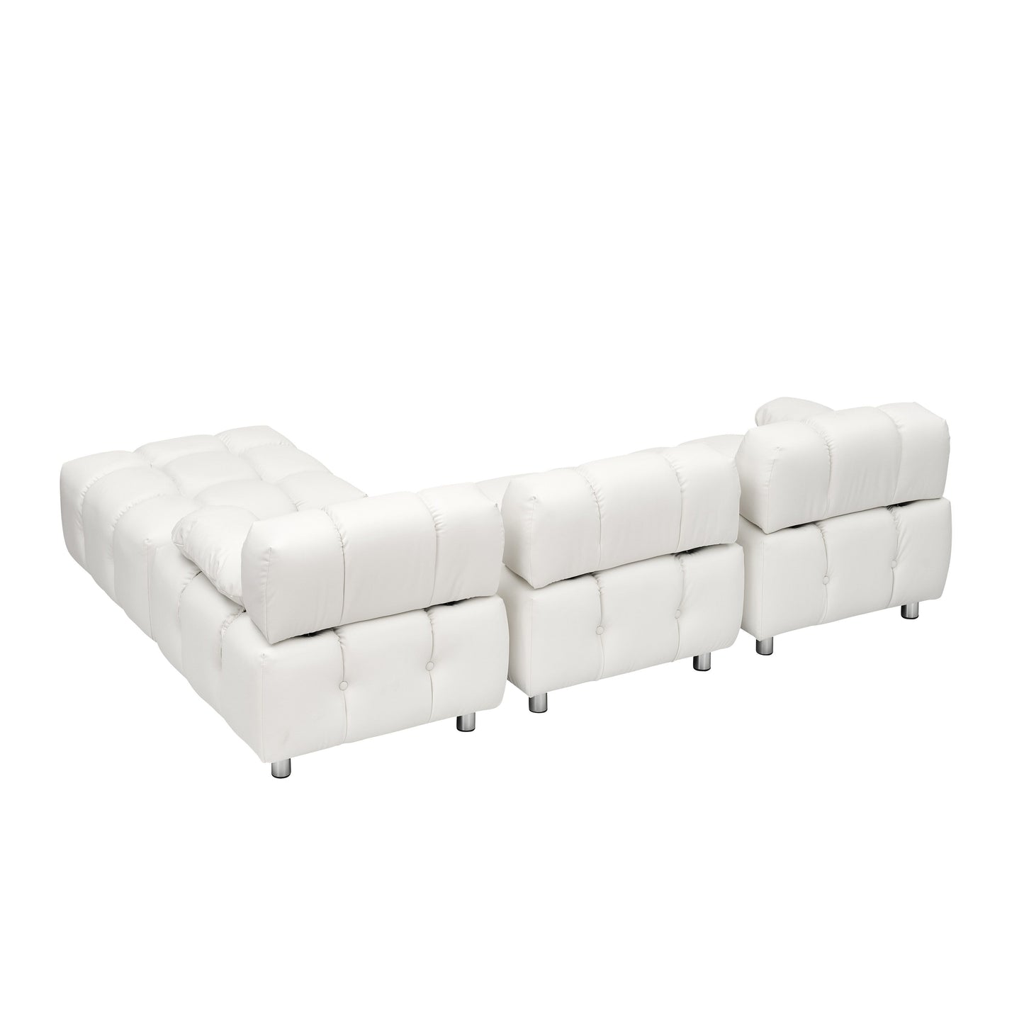 90.6 Inch White Modern Tech Fabric Sofa Waterproof Stain Resistant Foldable 3-Seater with Metal Legs