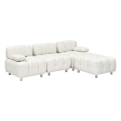 90.6 Inch White Modern Tech Fabric Sofa Waterproof Stain Resistant Foldable 3-Seater with Metal Legs