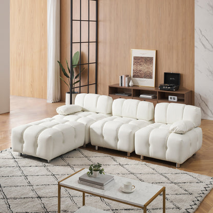 90.6 Inch White Modern Tech Fabric Sofa Waterproof Stain Resistant Foldable 3-Seater with Metal Legs
