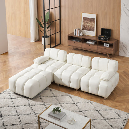 90.6 Inch White Modern Tech Fabric Sofa Waterproof Stain Resistant Foldable 3-Seater with Metal Legs