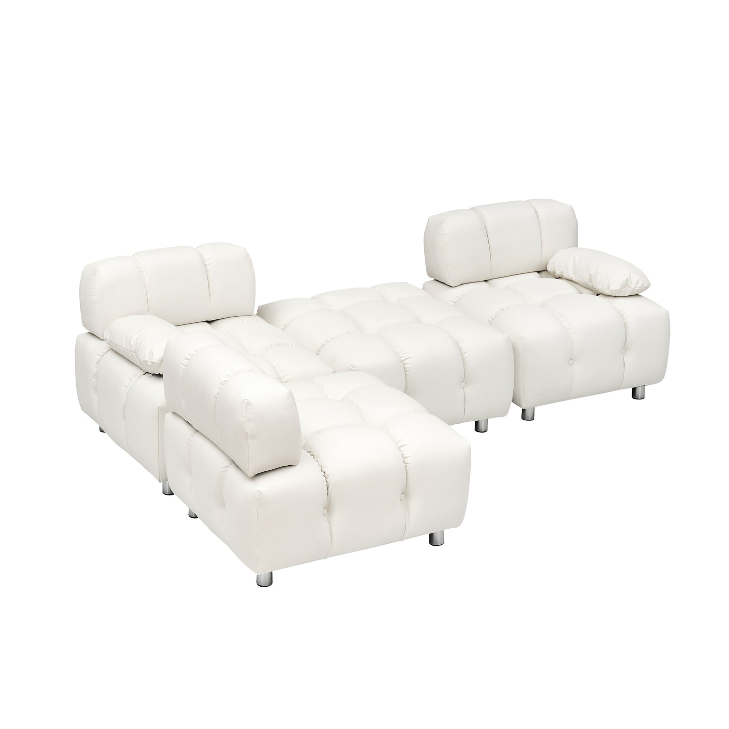 90.6 Inch White Modern Tech Fabric Sofa Waterproof Stain Resistant Foldable 3-Seater with Metal Legs