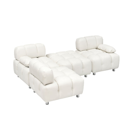 90.6 Inch White Modern Tech Fabric Sofa Waterproof Stain Resistant Foldable 3-Seater with Metal Legs