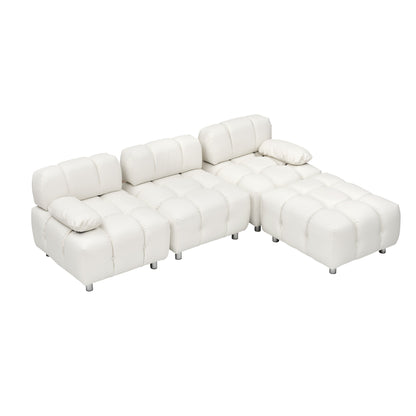 90.6 Inch White Modern Tech Fabric Sofa Waterproof Stain Resistant Foldable 3-Seater with Metal Legs