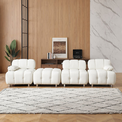 90.6 Inch White Modern Tech Fabric Sofa Waterproof Stain Resistant Foldable 3-Seater with Metal Legs