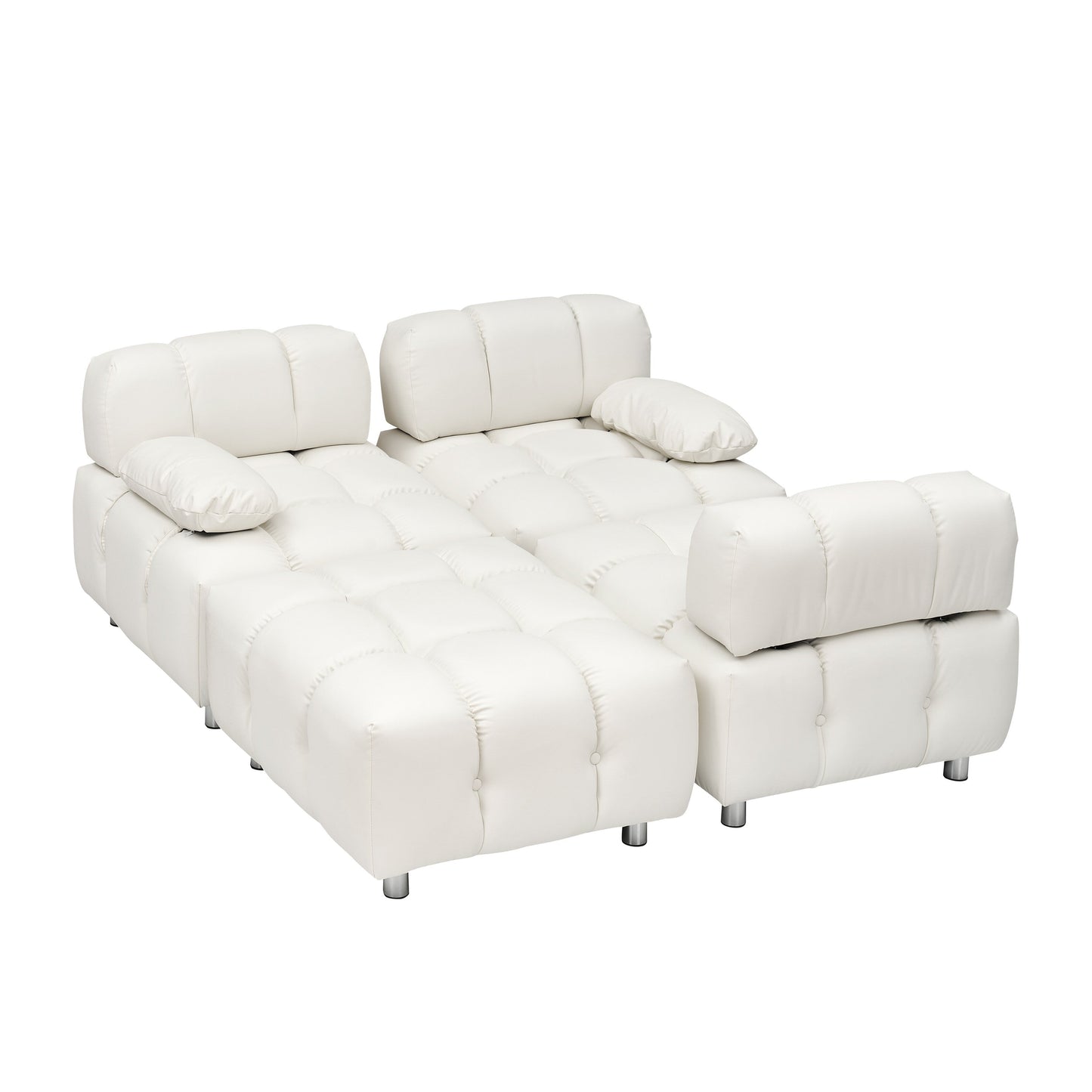 90.6 Inch White Modern Tech Fabric Sofa Waterproof Stain Resistant Foldable 3-Seater with Metal Legs