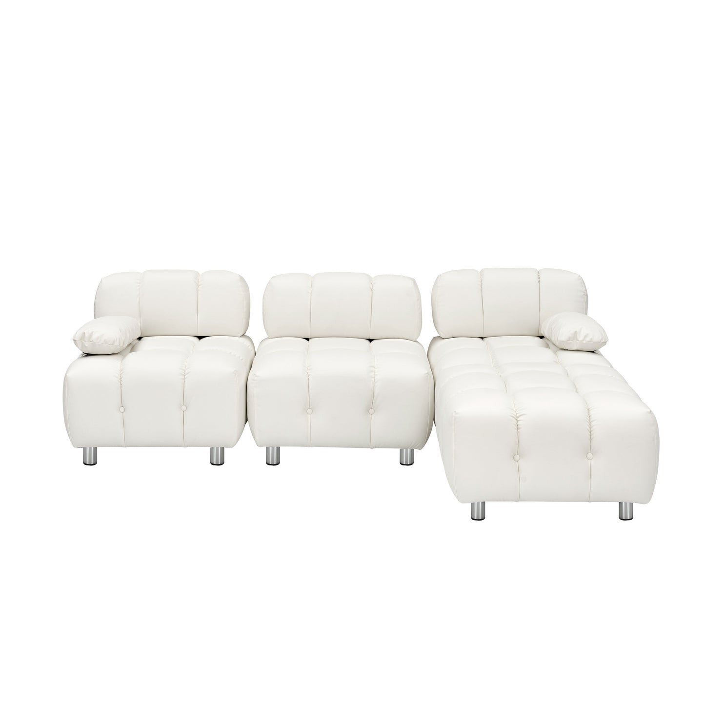 90.6 Inch White Modern Tech Fabric Sofa Waterproof Stain Resistant Foldable 3-Seater with Metal Legs
