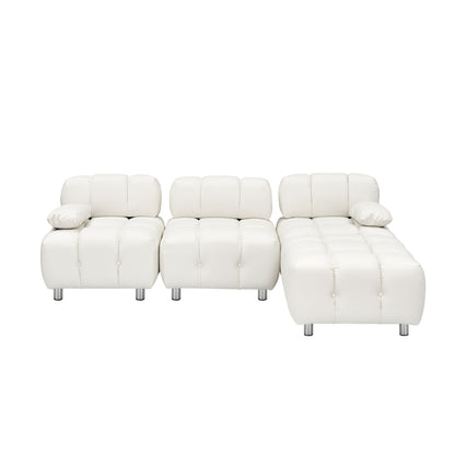 90.6 Inch White Modern Tech Fabric Sofa Waterproof Stain Resistant Foldable 3-Seater with Metal Legs