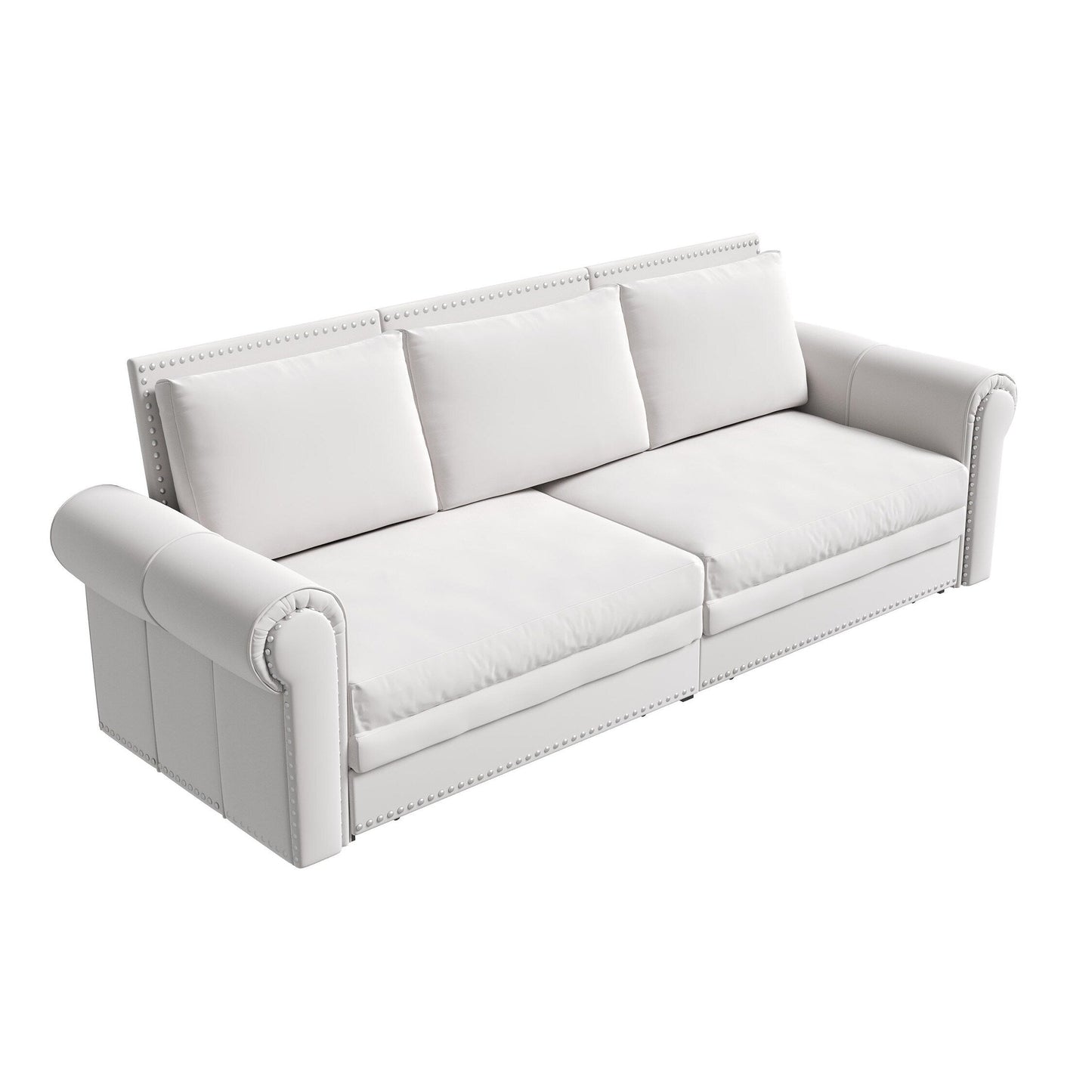 93.7Velvet 3-Seater Sleeper Sofa 3-in-1 with Rolled Arms & Nailhead Trim