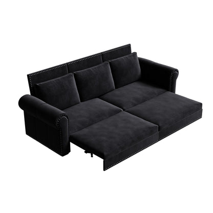93.7Velvet 3-Seater Sleeper Sofa 3-in-1 with Rolled Arms & Nailhead Trim