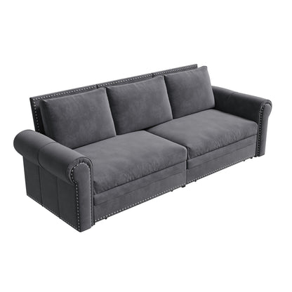 93.7Velvet 3-Seater Sleeper Sofa 3-in-1 with Rolled Arms & Nailhead Trim