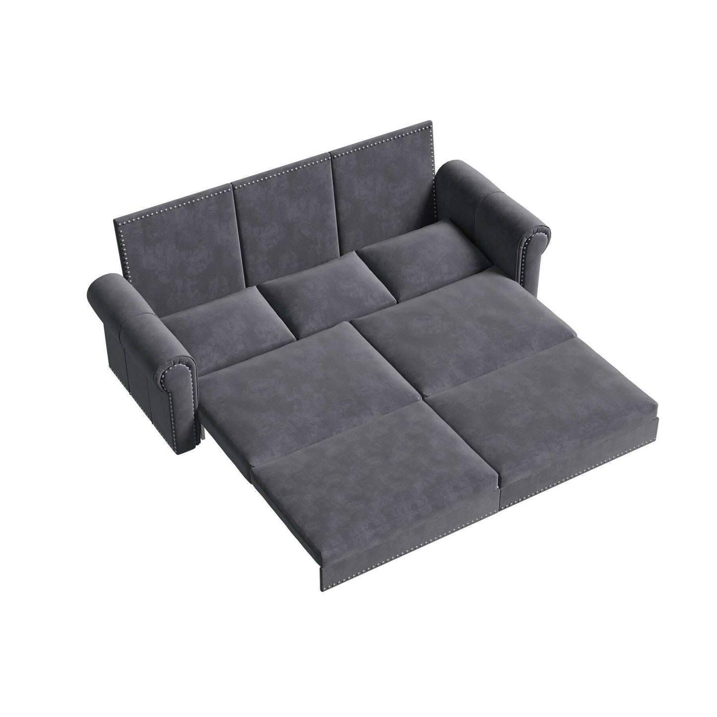 93.7Velvet 3-Seater Sleeper Sofa 3-in-1 with Rolled Arms & Nailhead Trim