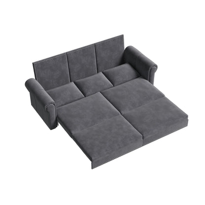 93.7Velvet 3-Seater Sleeper Sofa 3-in-1 with Rolled Arms & Nailhead Trim